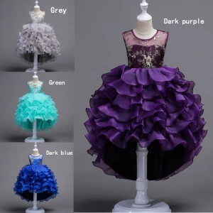 Factory Wholesale lace Girls Party Dress,New Model Flower Girl Dresses With Long Tailed Short Front Long Back Skirts MLD102