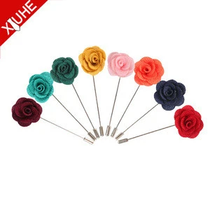 Fahion Brooches Hair Accessory Organza Fabric Mens Wedding Rolled Flower Fabric Brooch for Wholesale