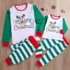 Family matching Christmas pajamas set kids girls reindeer striped sleepwear suit