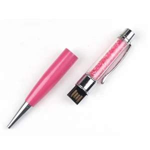 Fashion Glass Pen Shaped USB Flash Drive Touch Pen USB Flash Drive Diamond Pen Drive with Transparent Glass