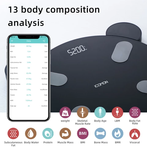 Fat analyzer Connect Body Composition Smart Health 180kg Weight Scale