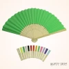 Foldable green solid color Paper Hand Fan 21*37cm with 23pcs of bamboo ribs for party fovor summer promotion gift