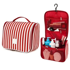 Folding stripes hanging travel waterproof personalized toiletry cosmetic bag
