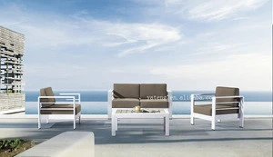 Foshan outdoor supplier aluminum brushed composite wooden garden sofa set furniture