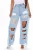 Fringed Design Loose Denim Straight Wide-Leg Pants Hole Hot Drilling Personality Street Trousers Girl