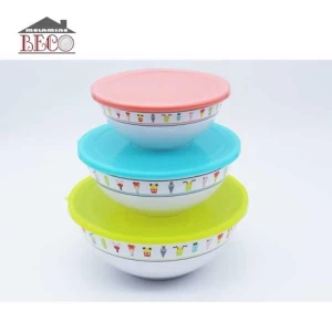 gift kitchen utensils tableware 3pcs melamine mixing bowl  with lid