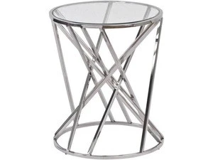 Glass top brass gold metal base round small size hotel side table