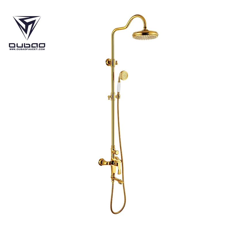 Gold Plated Modern Wall Mount Brass Bathroom Faucet Shower Set