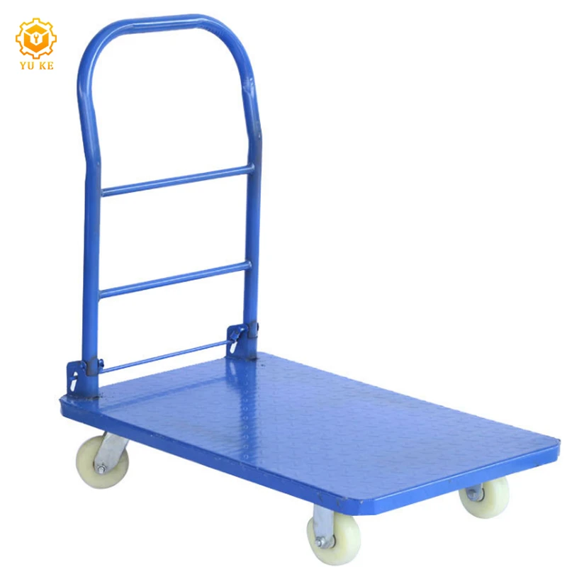 Grocery unloading four wheels moving metal flat trolley hand cart
