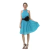 Halter Chiffon Party Dress Short Length Halter Homecoming Dress With Black Flower Sash On The Waist