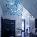 Hand-blown glass ceiling light with maple leaf shape in hotel lobby chandelier shopping mall villa