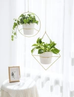 Hanging Planter, Set of 2 Metal Plant Hanger with Plastic Pot, Flower Pot Plant Holder