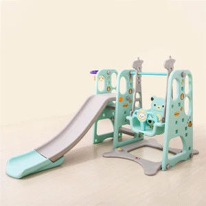High Quality 3 in 1 Animal Theme Indoor And Outdoor Plastic Playground Children Kids Swing basketball Hoop And Plastic Slide
