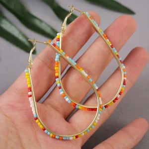 High Quality Acrylic Beads Large Circle Heart Hook Earrings Statement Colorful Water Drop Beads Earrings