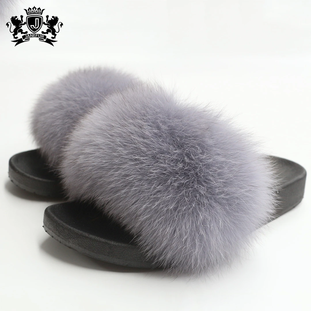 High Quality Fox Fur Slides Sandal Furry Fur slippers for lady Many Colors Real Fox fur Slides