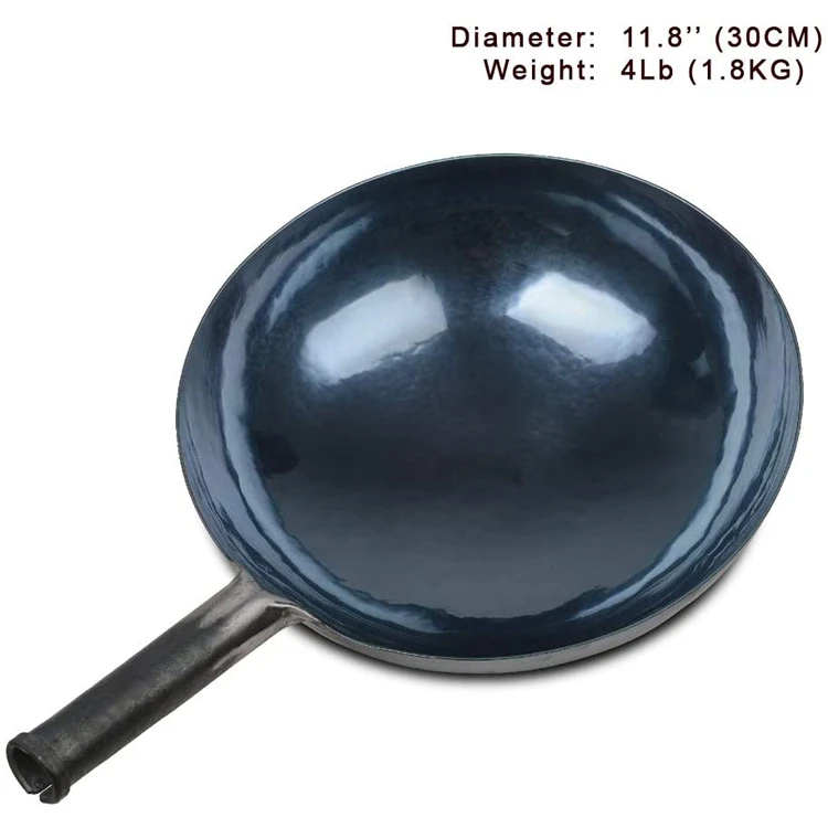 High Quality Hand Hammered Round Bottom nonstick frying  Without Rusting Iron Wok with wooden handle