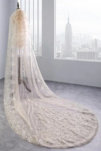 High Quality Soft Tulle Bridal Veil Beaded Lace Cathedral Wedding Veil