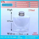 High Quality Tea Milk Drink Juice Alcohol Food Grade Cosmetic PET Plastic Bottle with Aluminum Cover 250ml Flat Bottle Wholesale