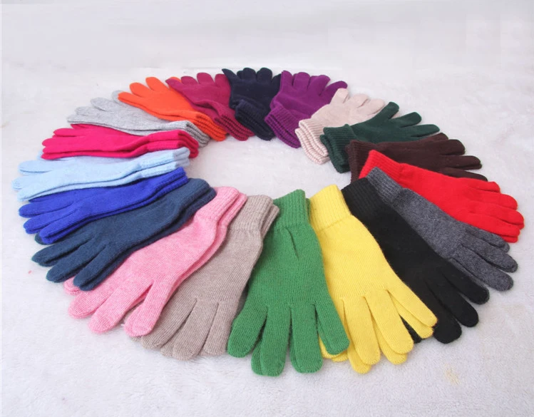 High quality winter fashion solid color women gloves knitted acrylic comfortable unisex full-finger mittens