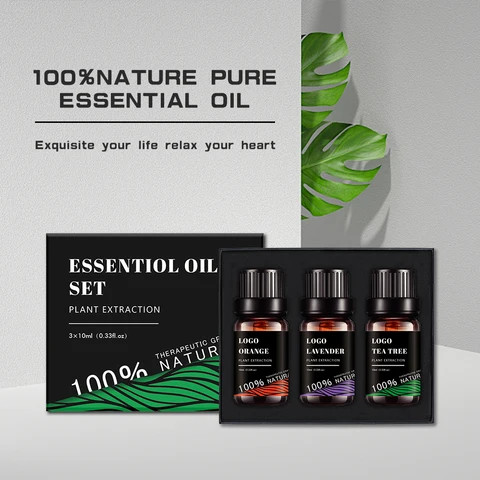 Hl- Highly Concentrated Essential Oils , Hot Organic Selling Pure Essential Oil Travel Set of 3 PCS with Custom Packaging