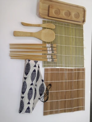 Home Bamboo Roll Mat Rice Seaweed All One Wood Sushi Making Kit
