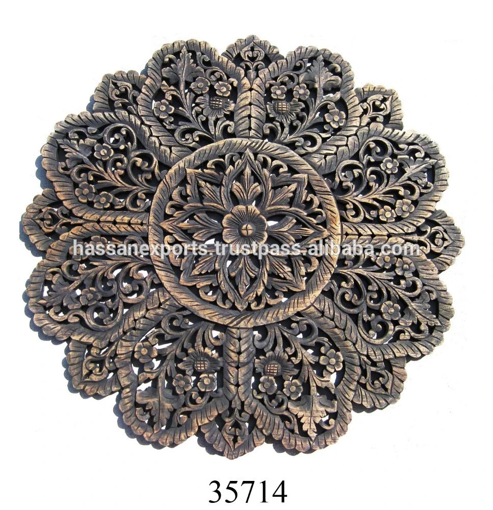 Home Decoration Carved Wooden Room Wall Panel Flower Design India