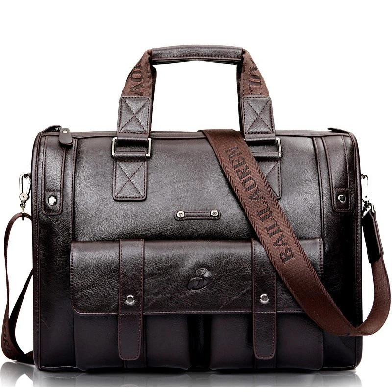 Hot Aliexpress PU Leather laptop Black Briefcase for men Male Vintage Shoulder Bag mens business laptop bag leather briefcase
