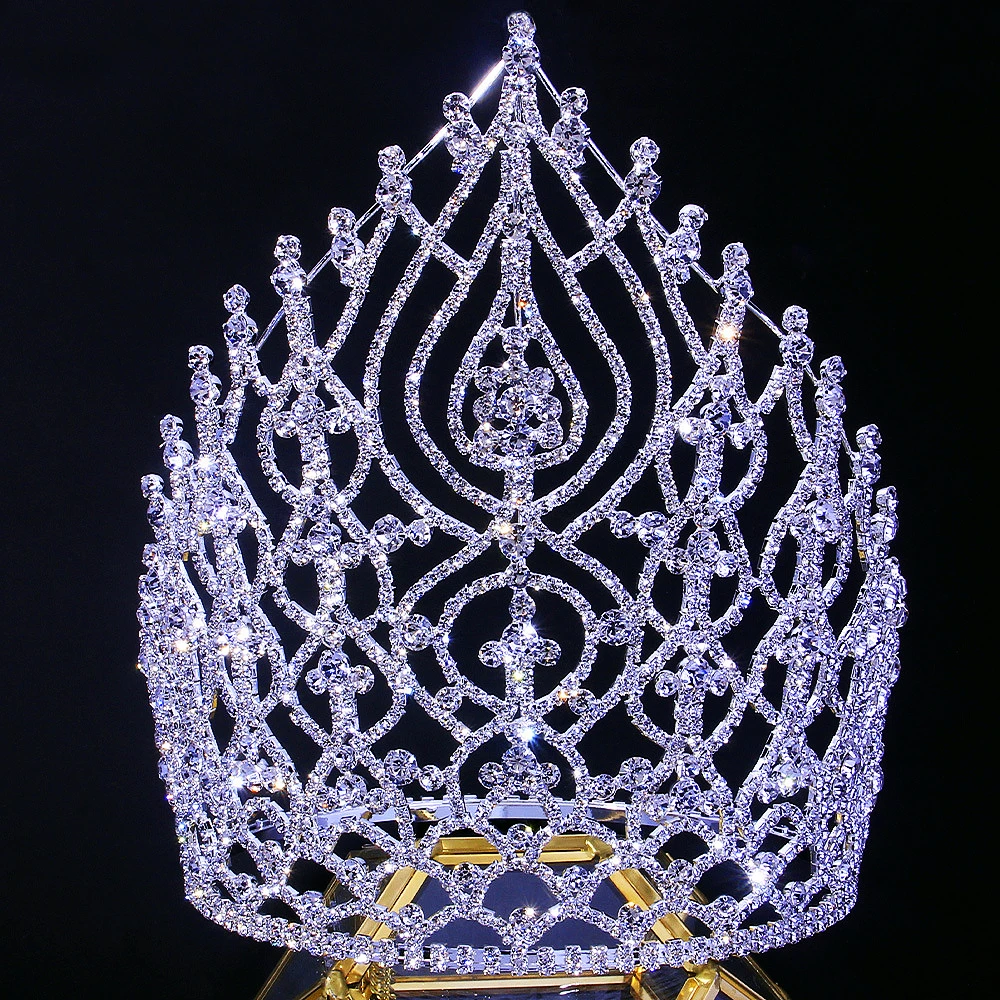 Hot Custom Made Tiara Rhinestones Crystal Big Tall Beauty Pageant Crown Durable Baroque  Wedding Hair Jewelry Chinese Factory