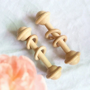 Hot sale beech wood elliptical molar teether toys baby wooden rattle teether toys