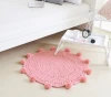 Hot sale customized color and size small MOQ round pure handmade crochet pom pom baby blanket