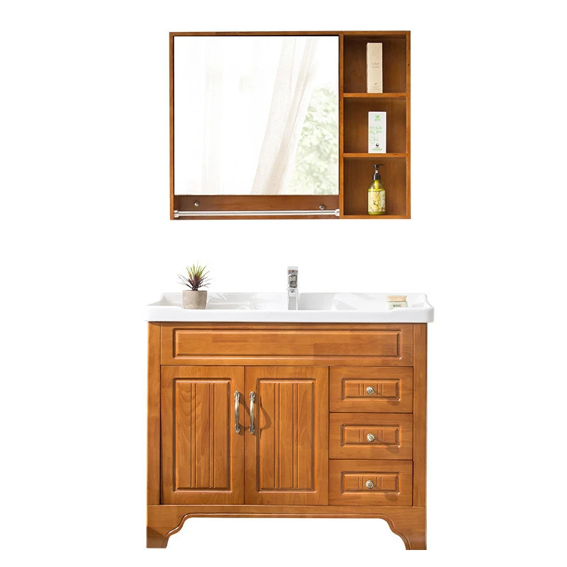 Hot sell furniture waterproof western bathroom vanity with marble top