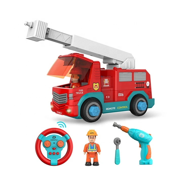 Hot Selling DEERC 162A Take Apart stunt Toys RC Cars Kids remote control car with Electric Drill 2.4GHz Fire Truck Toys