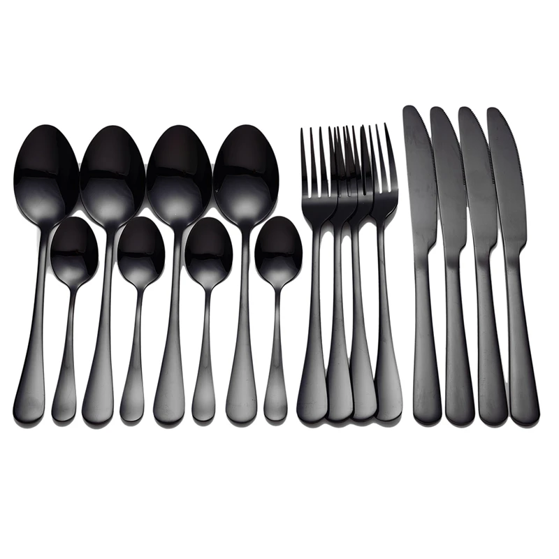 Hotel Custom Dinner Flatware Set Plated Mirror Black Silverware 4 pieces Knife fork and spoon Stainless Steel 1010 Cutlery Set