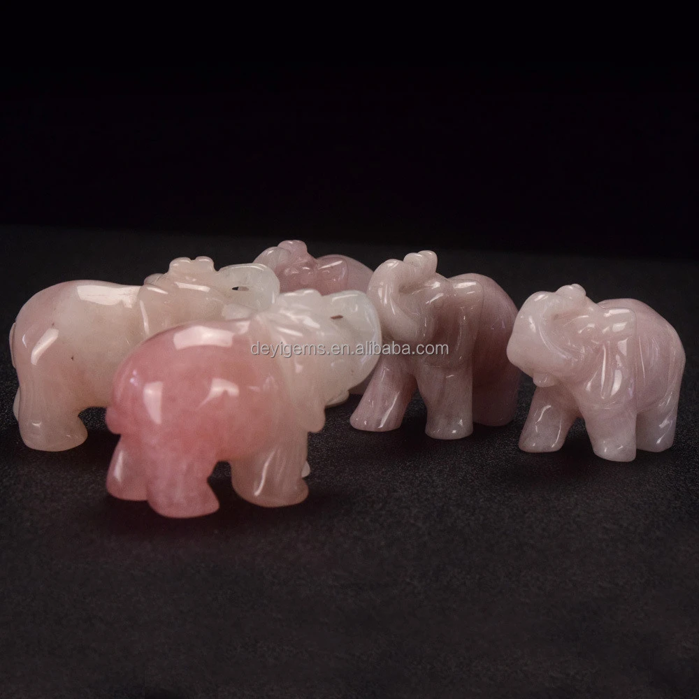 Hotsale natural Rose quartz crystal elephant animal beads stone craft gifts