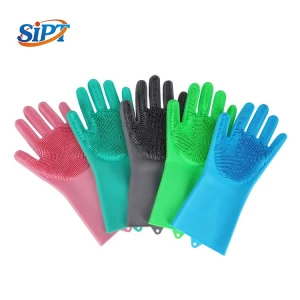 Household Silicone Dishwashing Gloves With Wash Scrubber
