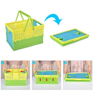 Household storage Multi-Function Collapsible Portable Folding Supermarket Fruit Vegetable Plastic Shopping Basket