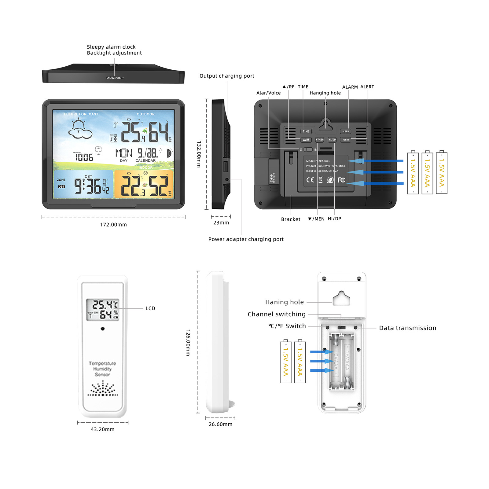 Buy Indoor Outdoor Temperature Humidity Rcc Clock Pt20a Color Digital