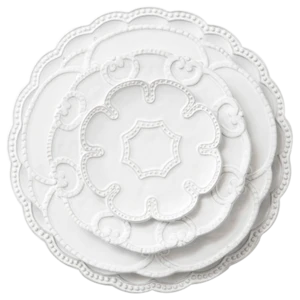 JC Royal Design Ceramic White Embossed Wedding Dinnerware Set