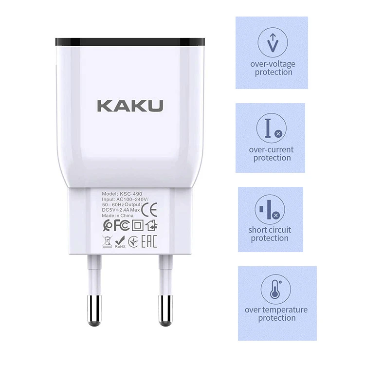 KAKU universal portable USB wall adapter 2.4a US fast charging power bank mobile phone charger