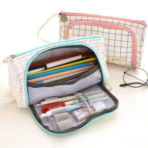 Large capacity single pen pouch candy color cotton hemp Korean simple stationery bag small fresh pencil case pen bags