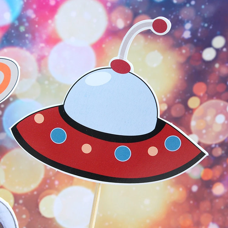 Latest Self Design Flying Saucer Spaceman Birthday Cake Topper Decoration