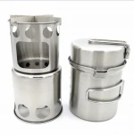 Light weight outdoor portable stainless steel camping wood stove cookware set hiking travel cooking pot sets other camping