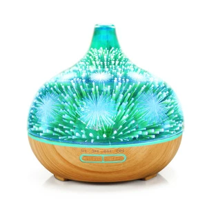 Light wood grain 400ml essential oil diffuser, 3D glass fireworks colorful aromatherapy machine home silent humidifier