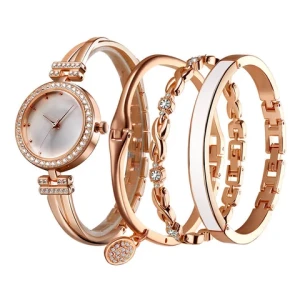 Luxury Crystal Diamond Ladies Watches and Bracelet Set Womens Relojes Para Mujer Fashion Rose Gold Steel Quartz Wrist Watch