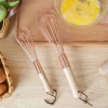 Luxury durabld kitchen gadgets tools rose gold household wood handle egg whisk automatic eggbeater