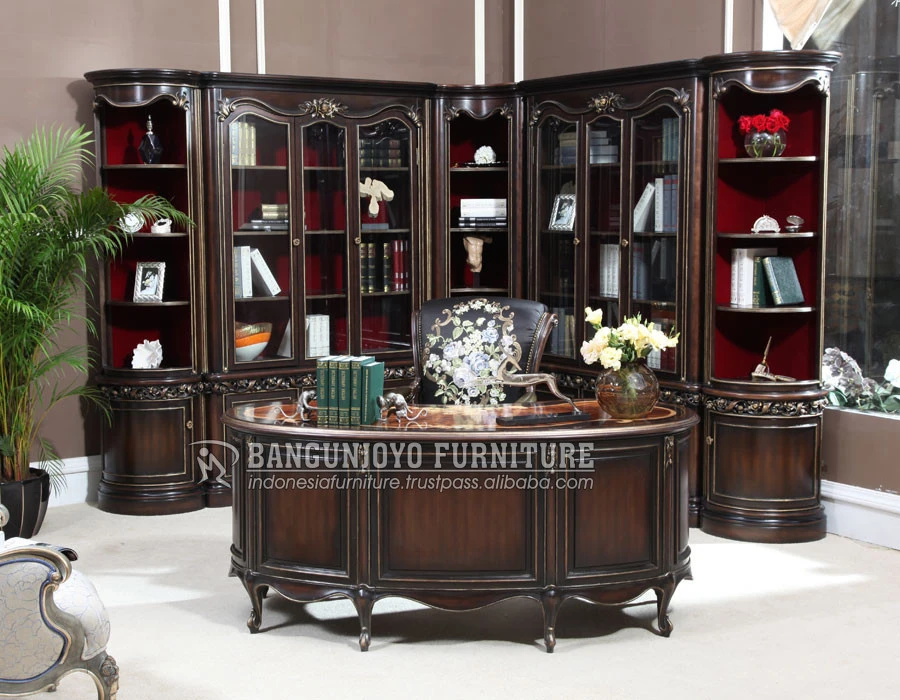 Luxury home furniture study room desk and bookcase