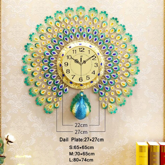 Luxury  Peacock Wall Clock Metal Clock Wholesale for  Home Office Decoration