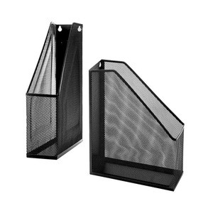 Manufacture Direct Sale Custom Printed Office Metal Mesh Black Desktop Foldable Cardboard Magazine File Holder