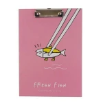 Manufacturer Customized Pink Fish Printed Hard Board Presentation Clipboard Folder with black steel clip