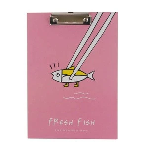 Manufacturer Customized Pink Fish Printed Hard Board Presentation Clipboard Folder with black steel clip